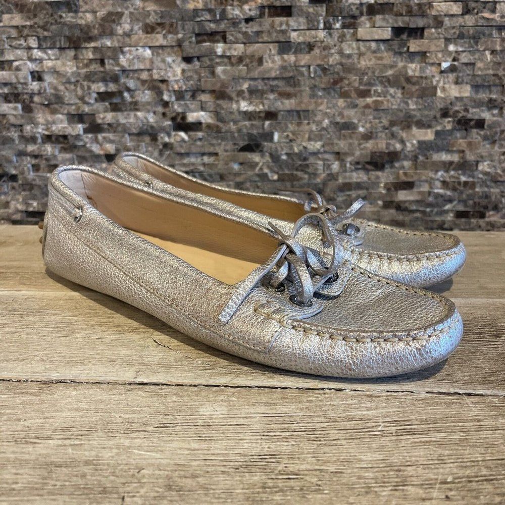 Tod's Metallic Silver Moccasins